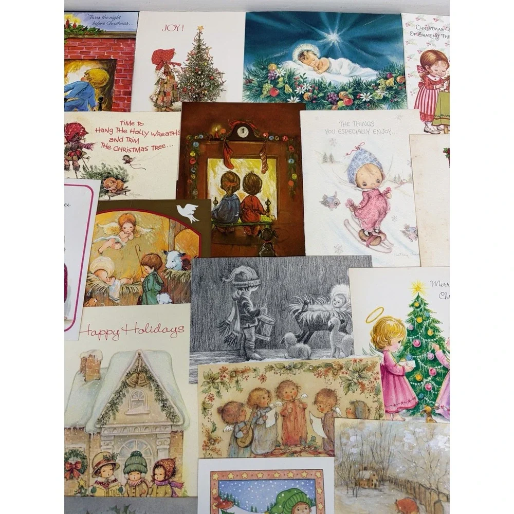 Vintage Christmas Cards Fronts ONLY Kids Children Scrapbooking Crafts Lot of 50+